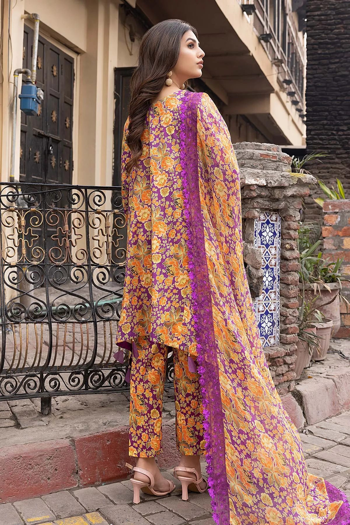 3-Pc Unstitched Printed Embroidered Lawn Suit With Embroidered Chiffon Dupatta CRB23-11