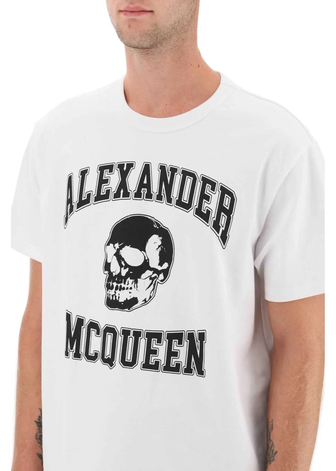 alexander mcqueen  |Alexander McQueen T-Shirt With Varsity Logo And Skull Print