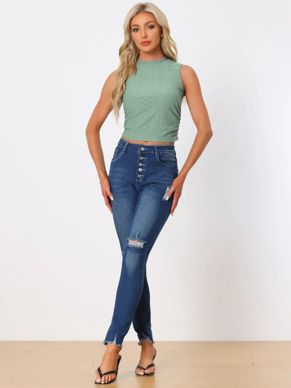 Allegra K- Mock Neck Fitted Crop Top