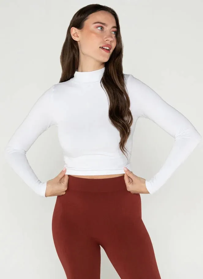 Bamboo Longsleeve Crop Mock Neck Top