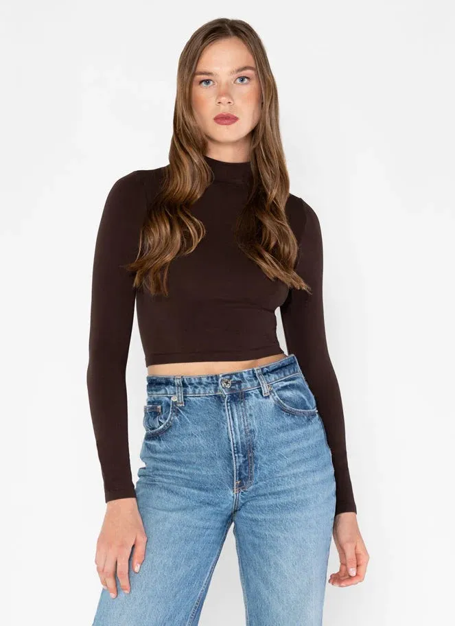 Bamboo Longsleeve Crop Mock Neck Top