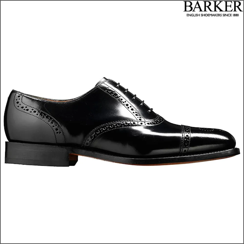 Barker Alfred Black Hi-Shine Toe Cap Brogue^