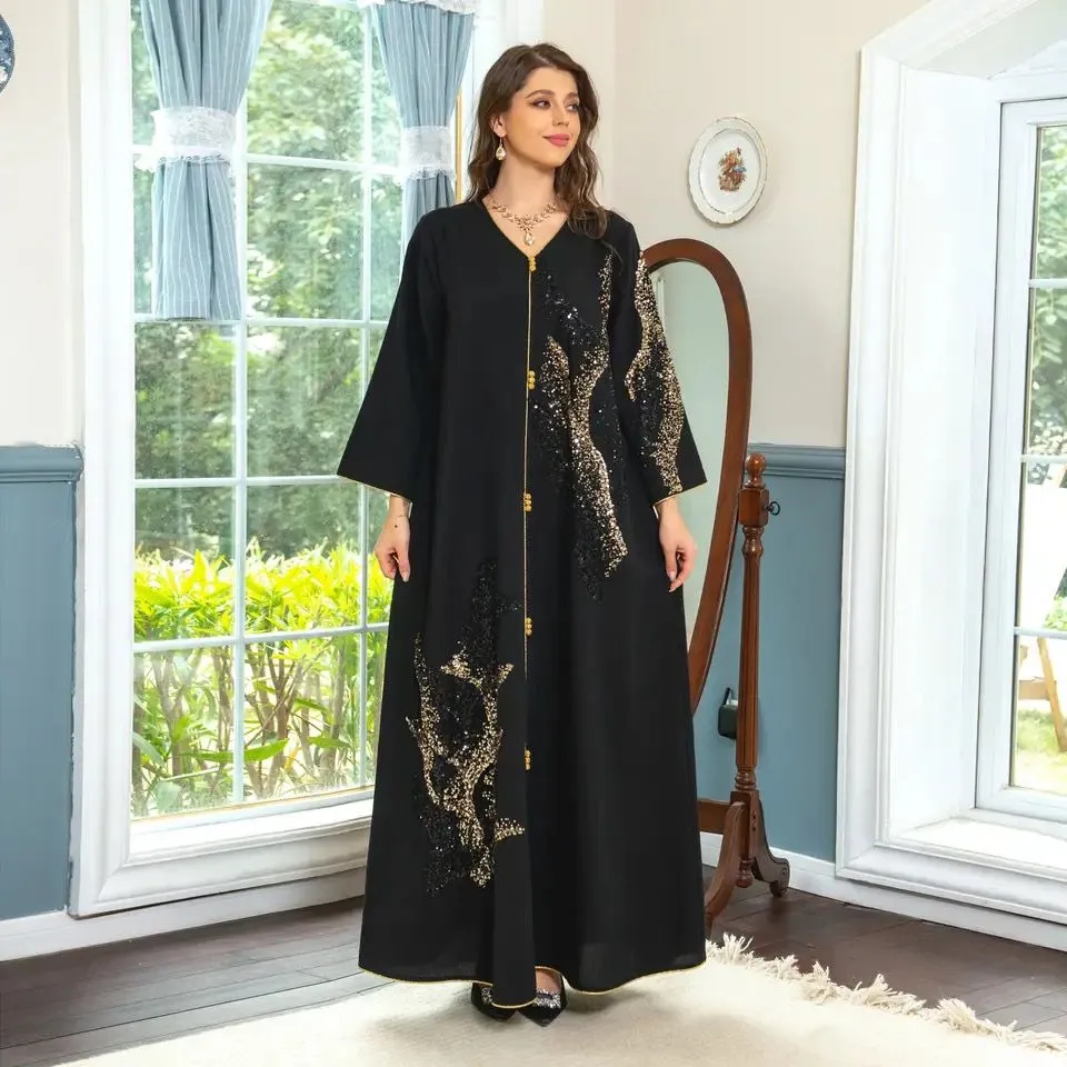 Black Dress Women Ramadan Clothes Femme Sequin Embroidery Loose Abaya Dress S S4945063