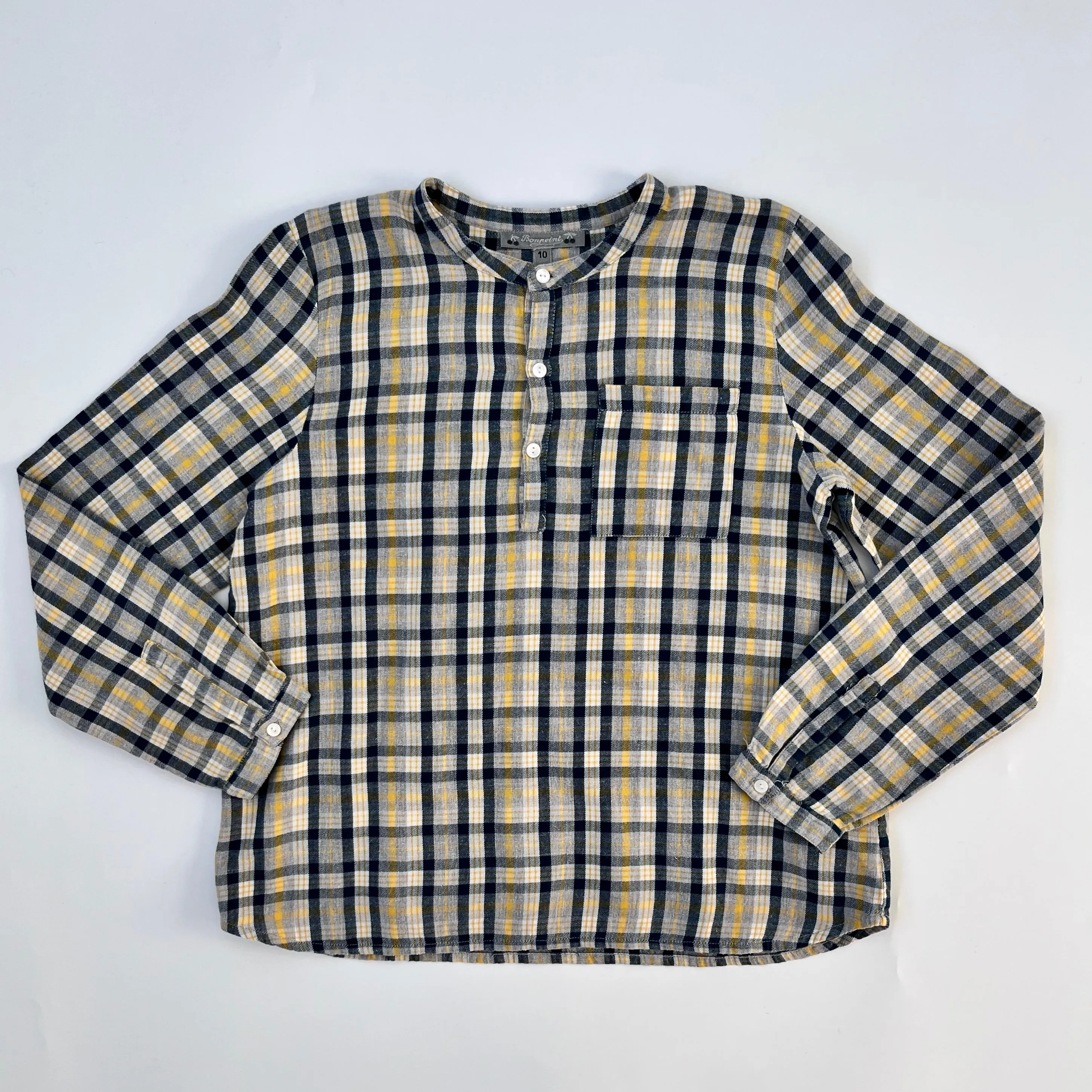 Bonpoint Collarless Check Brushed Cotton Shirt: 10 Years