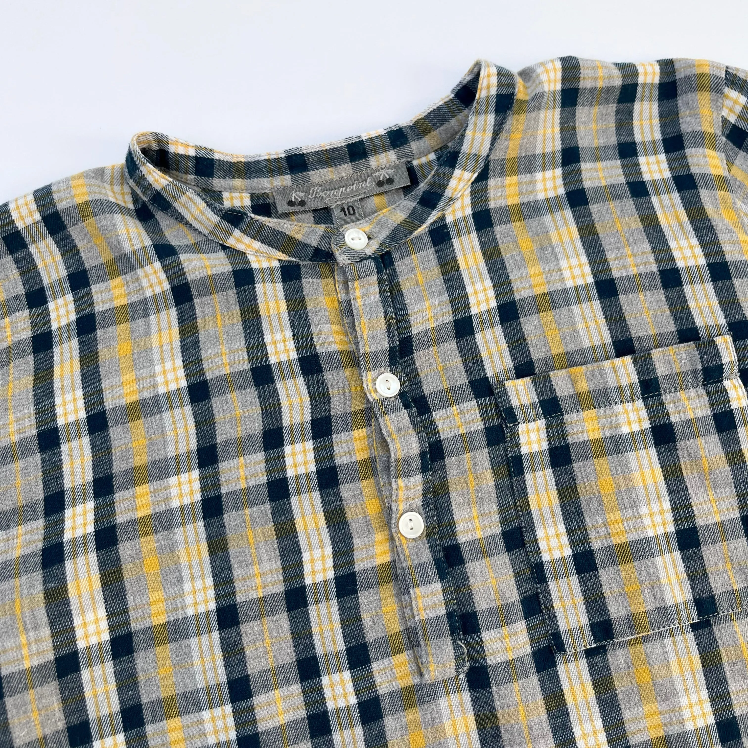 Bonpoint Collarless Check Brushed Cotton Shirt: 10 Years