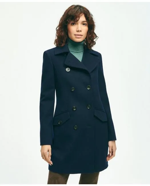 Brooks Brothers Women's Brushed Wool Double-Breasted Coat Navy