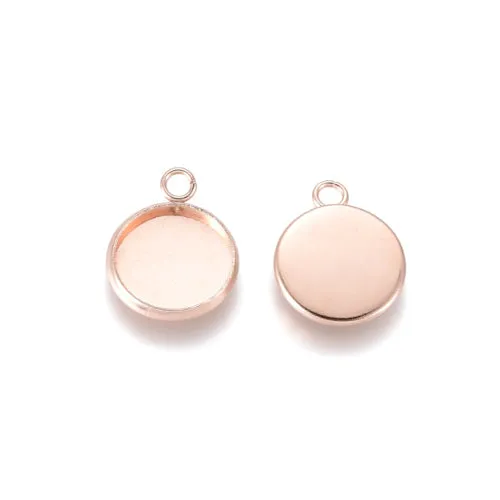 Cabochon Setting, 201 Stainless Steel, Pendant Base, Round, Rose Gold, Bezel Cup, Fits 12mm