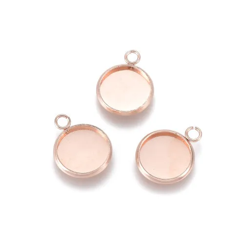 Cabochon Setting, 201 Stainless Steel, Pendant Base, Round, Rose Gold, Bezel Cup, Fits 12mm