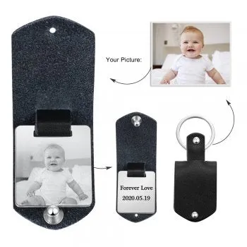 CAS102330 - Personalized Photo keyring, Stainless Steel - Black Strap