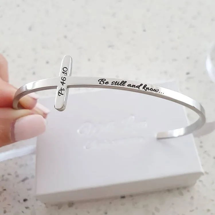 CBA102501 - Personalized Cross Cuff Bangle, Stainless Steel