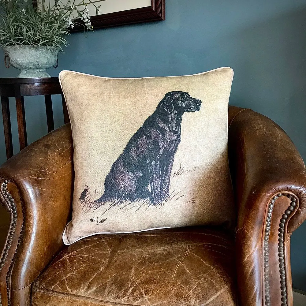 Cecil Aldin Black Labrador Large Square Cushion