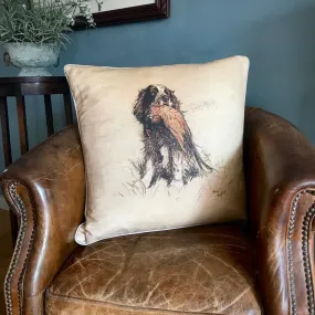 Cecil Aldin Springer Spaniel with Pheasant Large Square Cushion