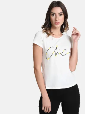 Chic Flower Embellished T-Shirt