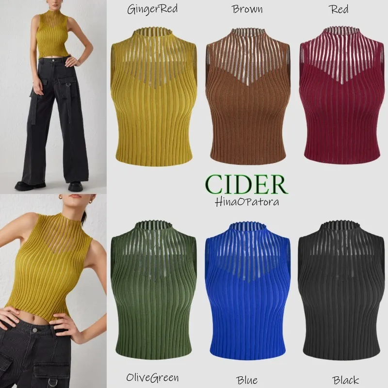 Cider  |Stripes Plain High-Neck Tanks & Camisoles