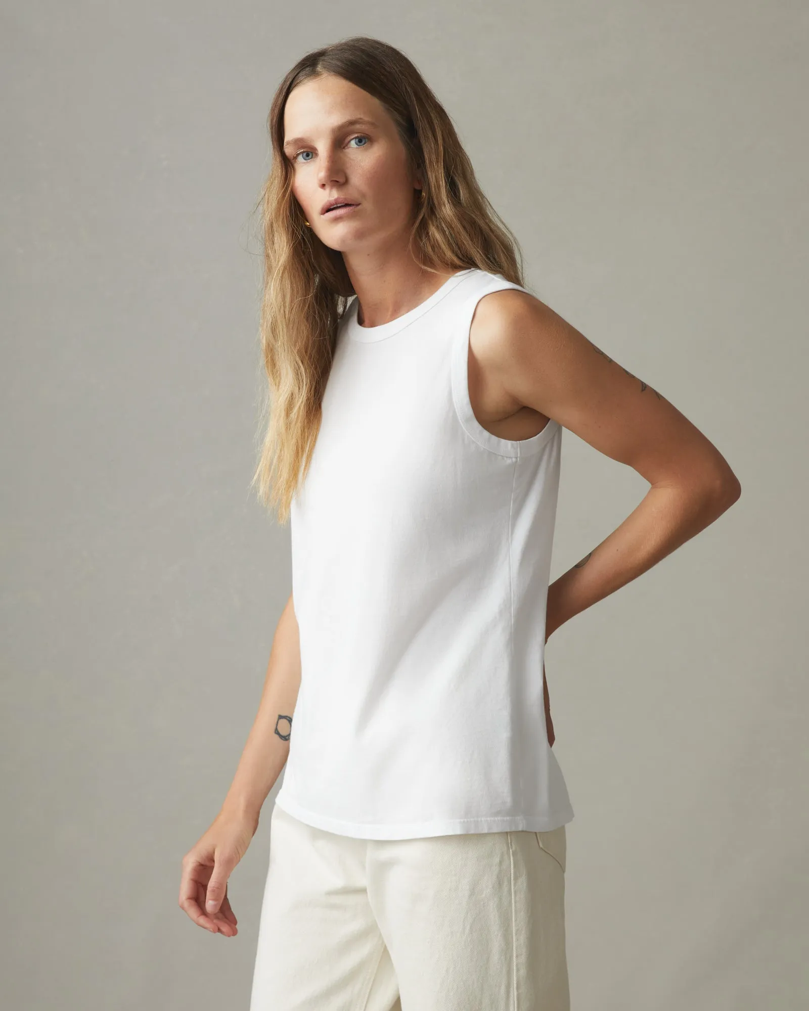 Classic Cotton Muscle Tank - White