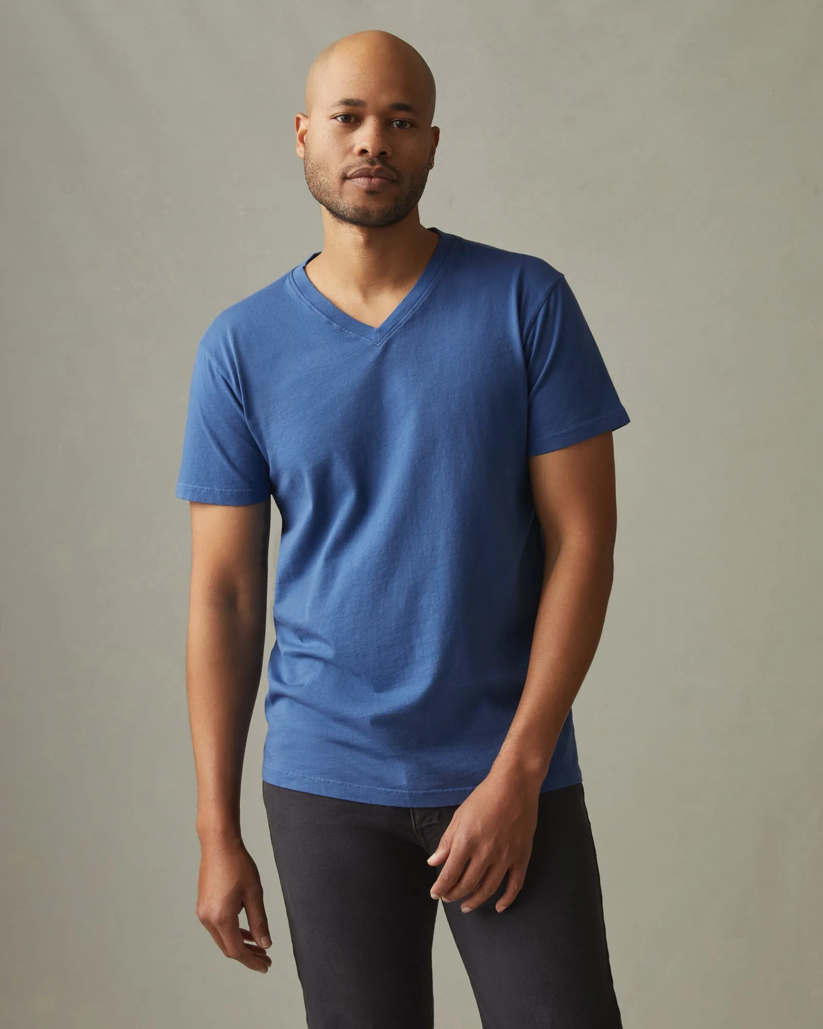 Classic Cotton V-Neck Tee - Harbor Blue