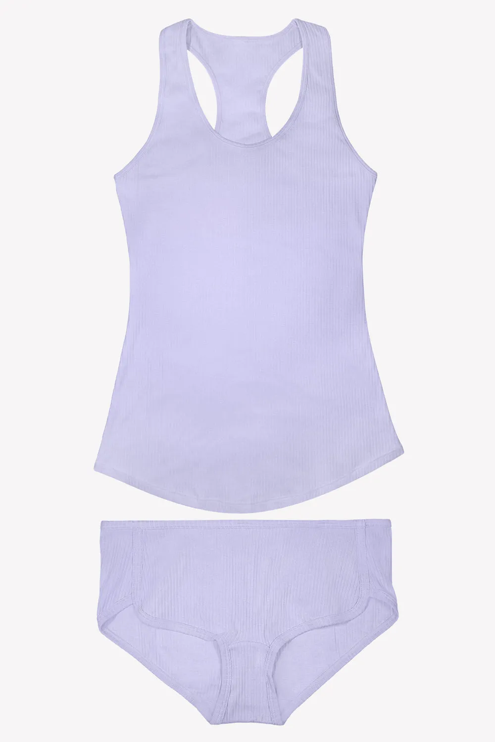 Comfort Cotton Rib Tank Top & Shorts Sleep Set | Lilac Iris Cotton