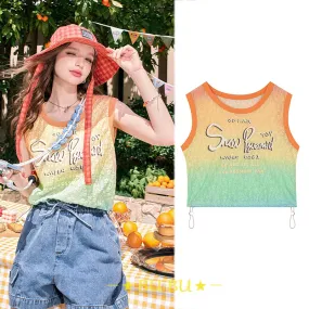 ELF SACK  |Crew Neck Flower Patterns Sleeveless Street Style Lace