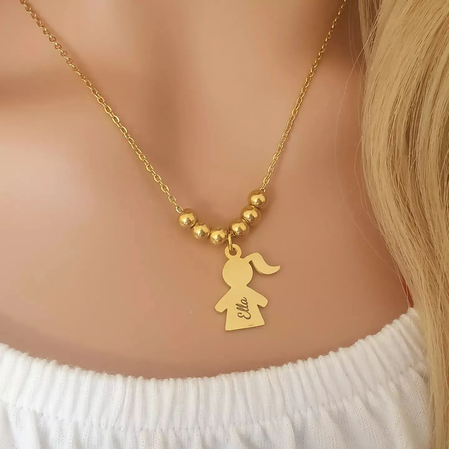 Ella Personalized Children Tag Necklace, Gold Stainless Steel (READY IN 3 DAYS!)