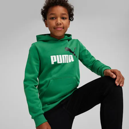 Essentials+ Two-Tone Big Logo Hoodie Youth | Archive Green | PUMA Shoes | PUMA 