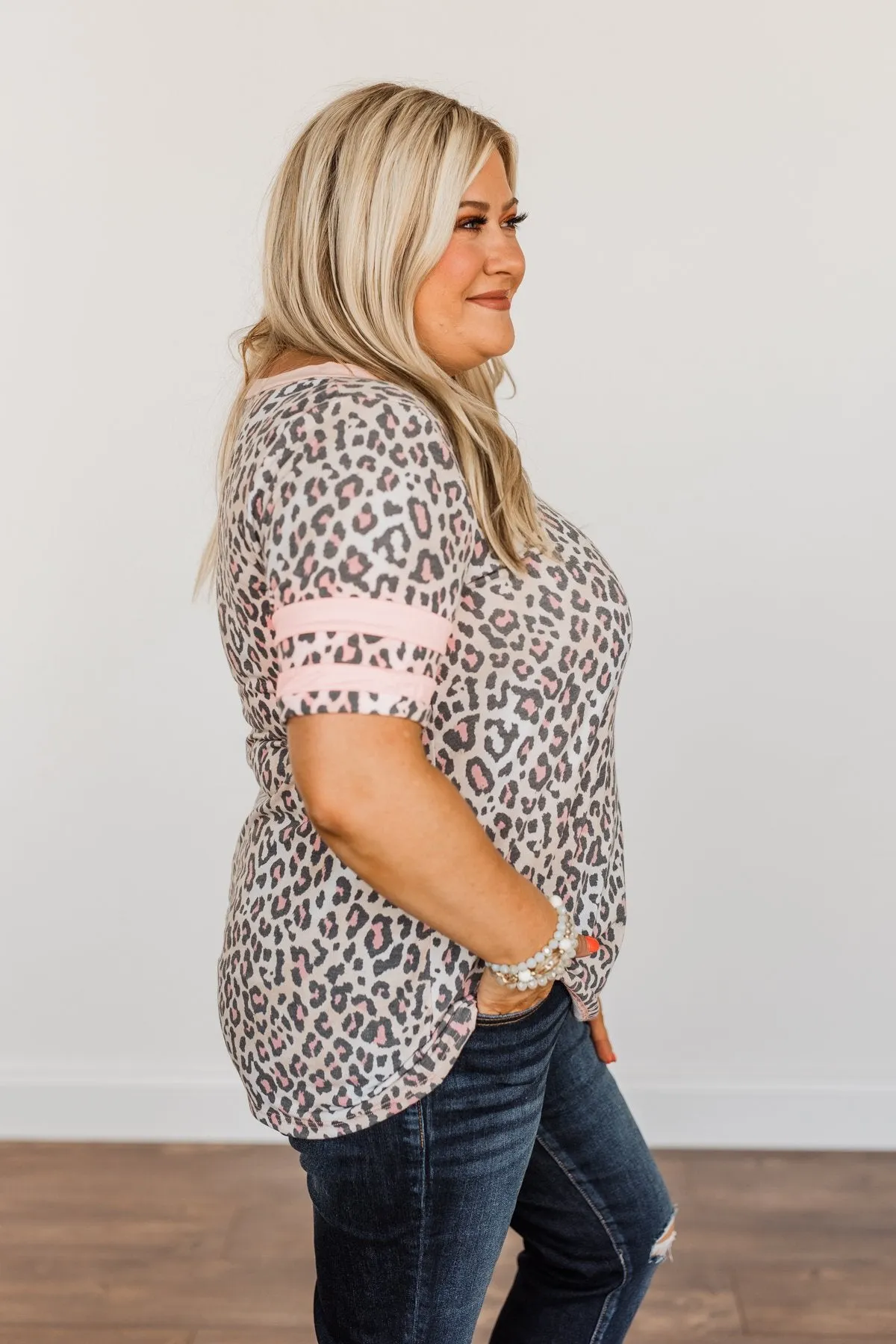 Every Endeavor Varsity Stripe Top- Pink & Mocha Leopard