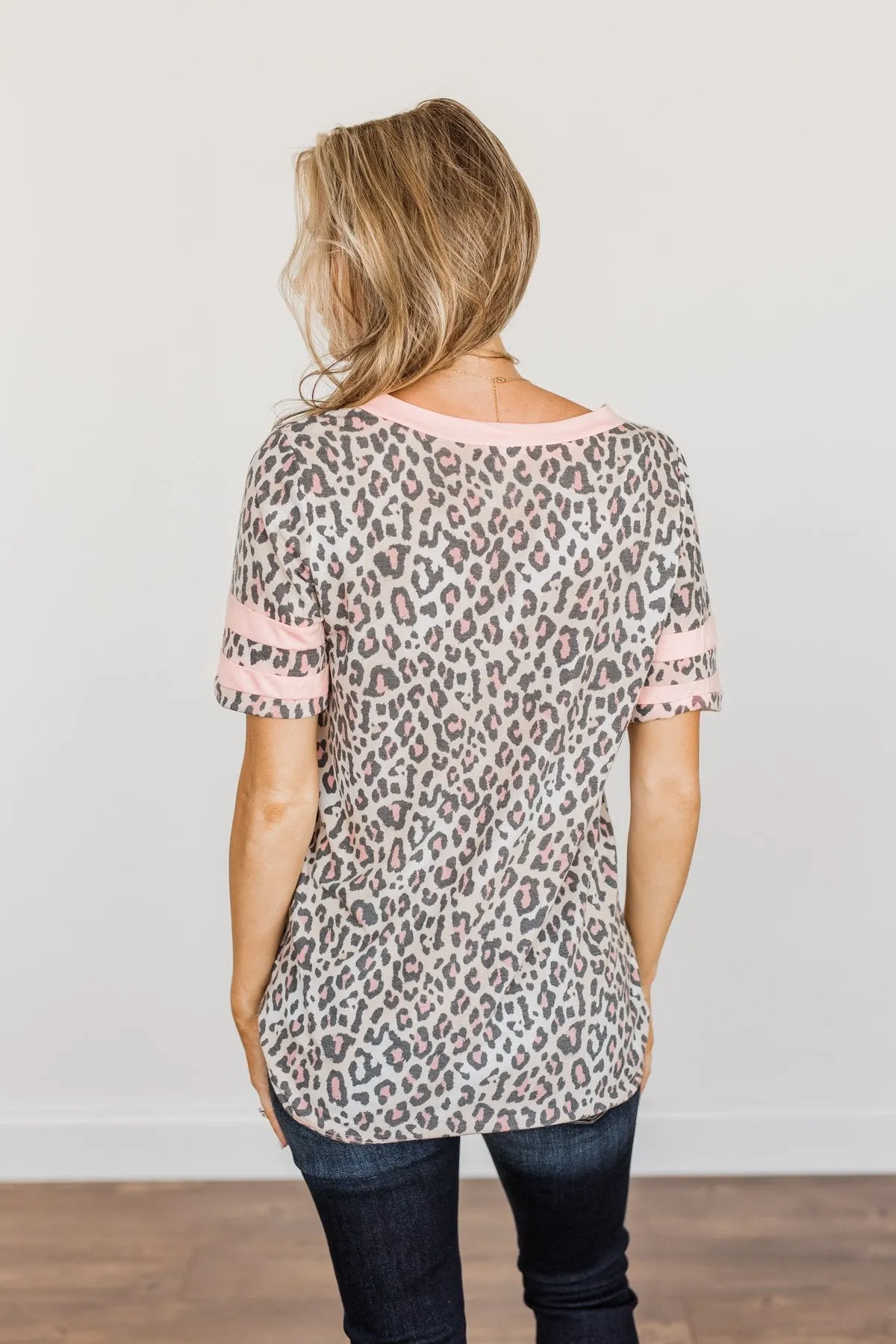 Every Endeavor Varsity Stripe Top- Pink & Mocha Leopard