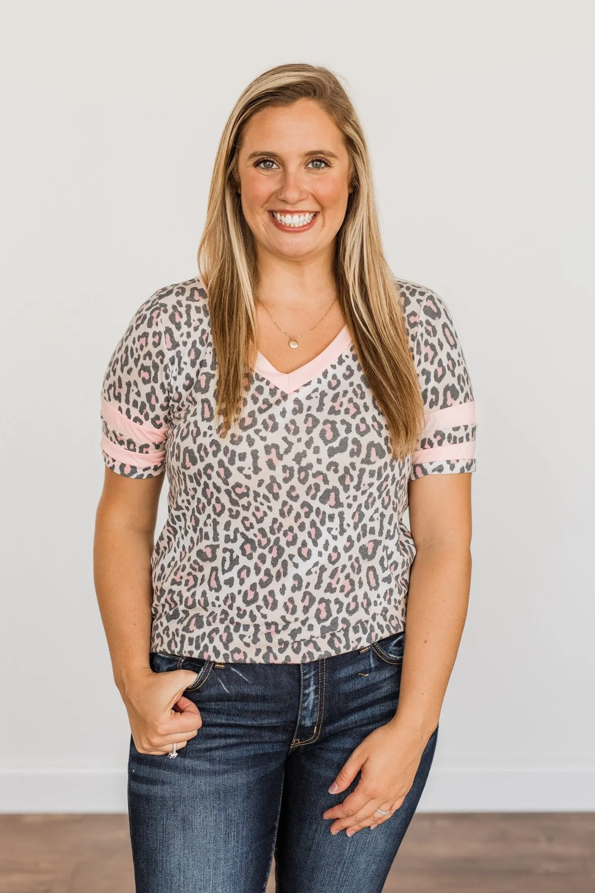 Every Endeavor Varsity Stripe Top- Pink & Mocha Leopard