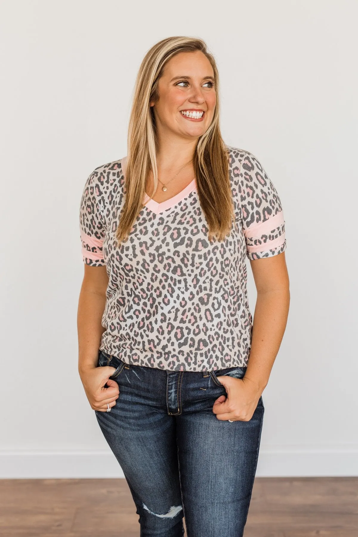 Every Endeavor Varsity Stripe Top- Pink & Mocha Leopard