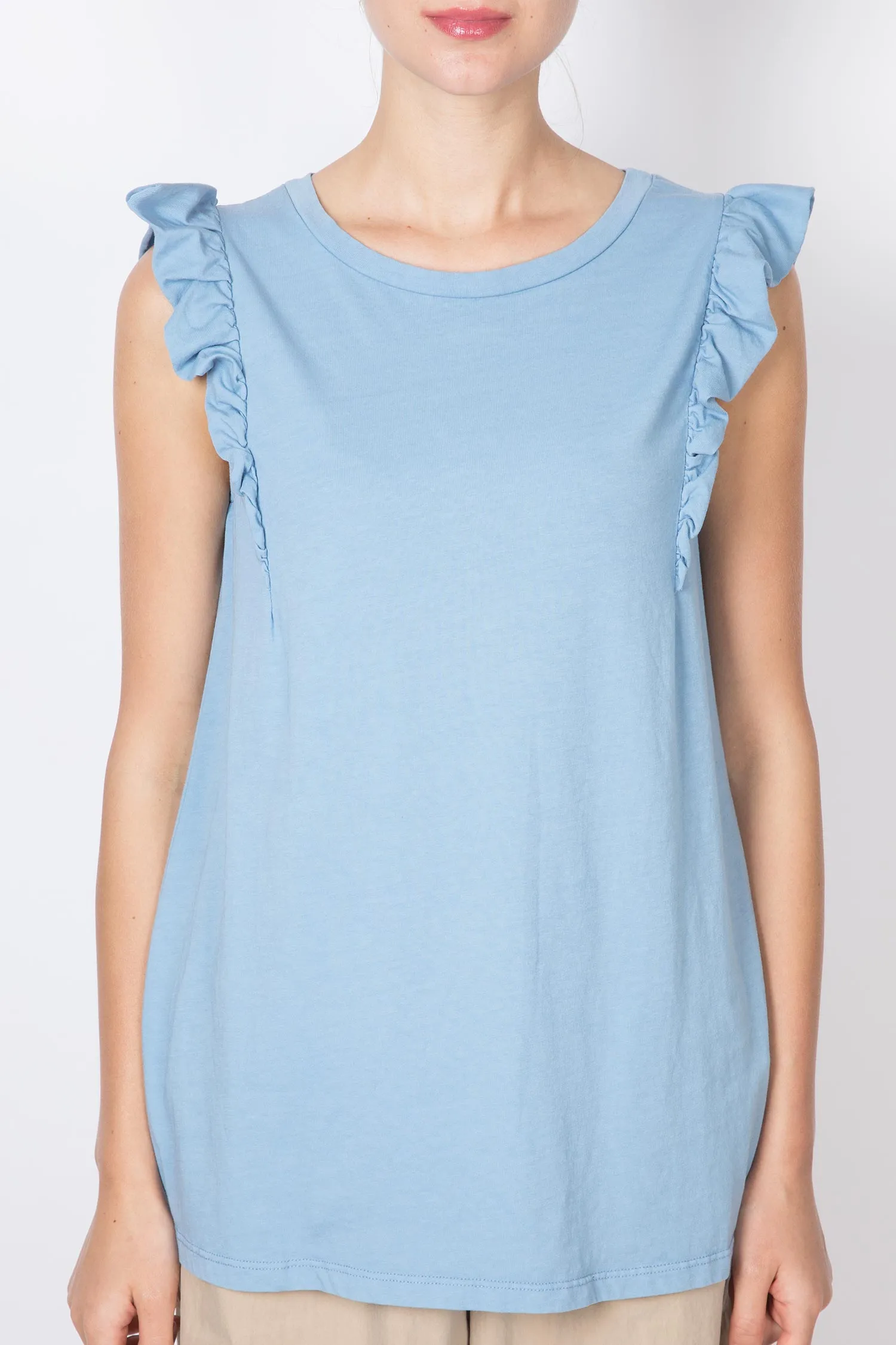 Frilled Armhole Cotton Tank Top