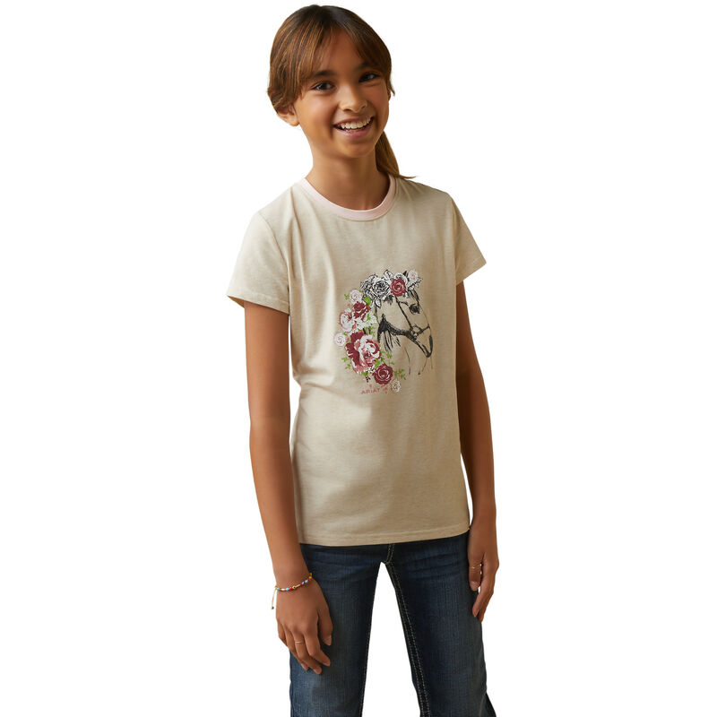 Girl's Flora Tee in Oatmeal