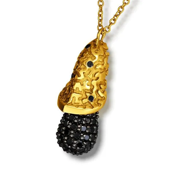 Gold Acorn Pendant with Black Diamonds on Chain