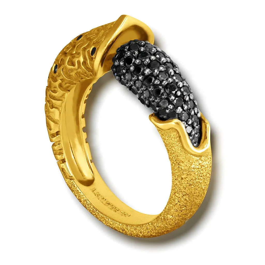 Gold Acorn Ring with Black Diamonds