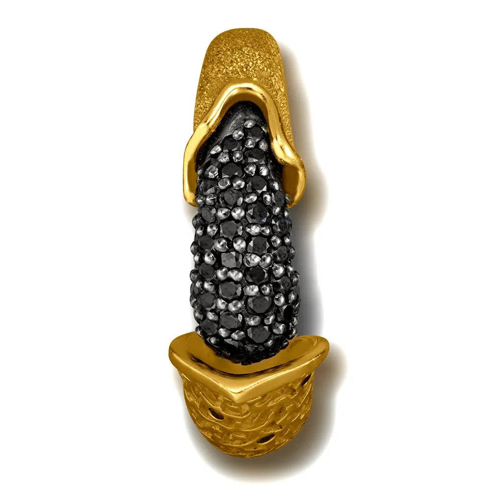 Gold Acorn Ring with Black Diamonds