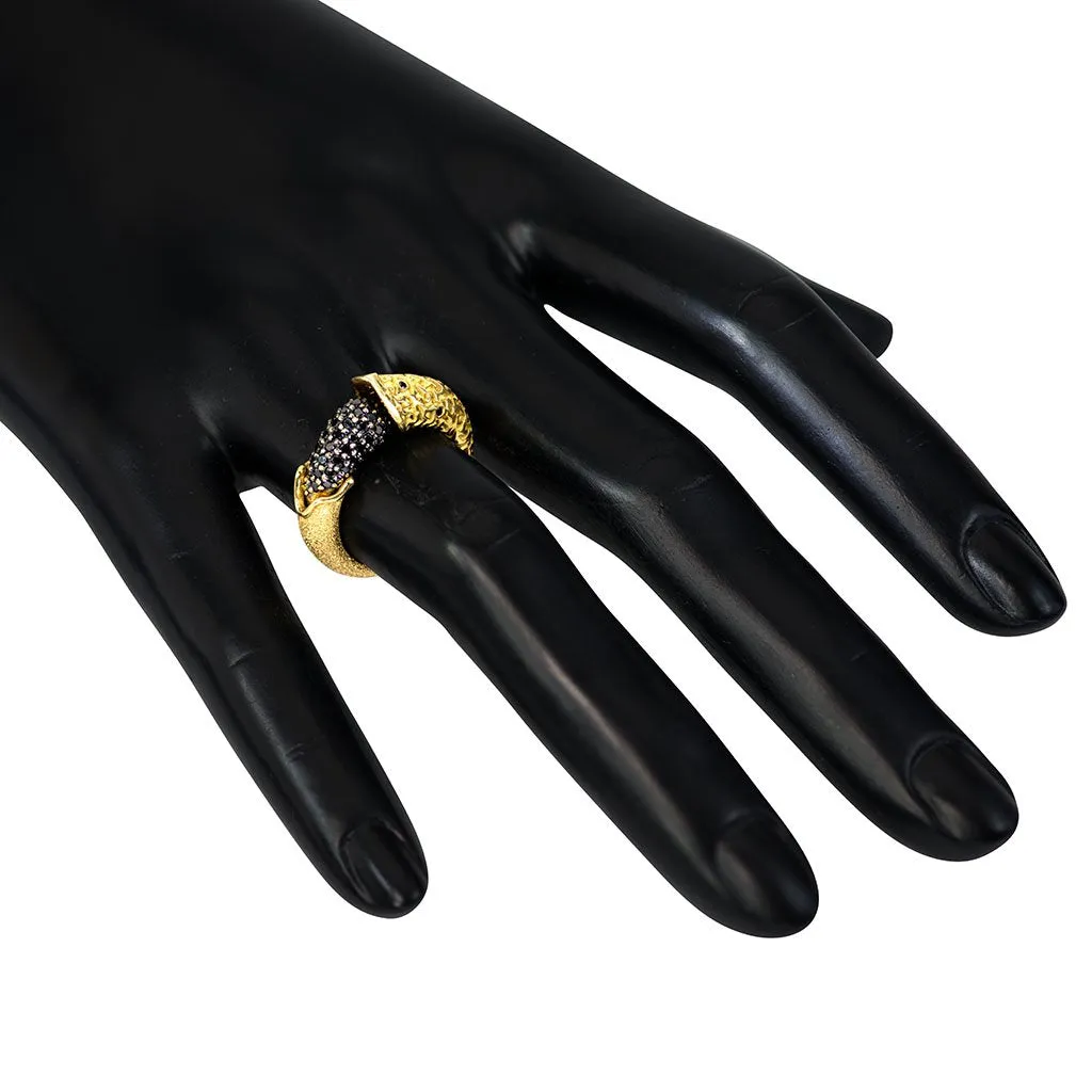 Gold Acorn Ring with Black Diamonds