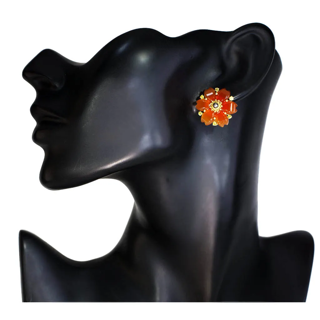 Gold Blossom Convertible Pear Earrings with Carved Carnelian