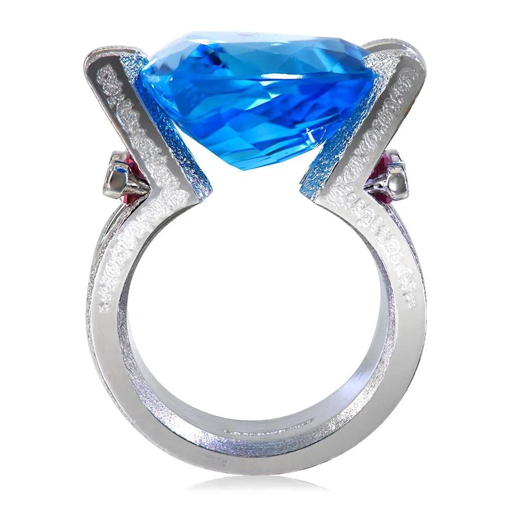 Gold Equilibrium Ring with Blue Topaz