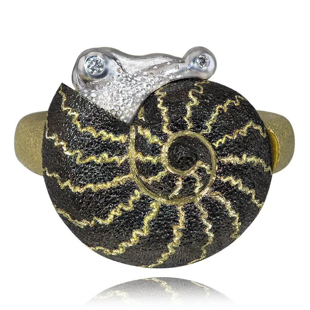 Gold Little Snail Ring with White Diamonds