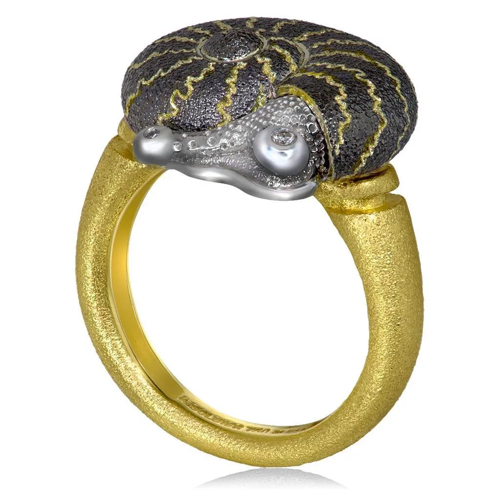 Gold Little Snail Ring with White Diamonds