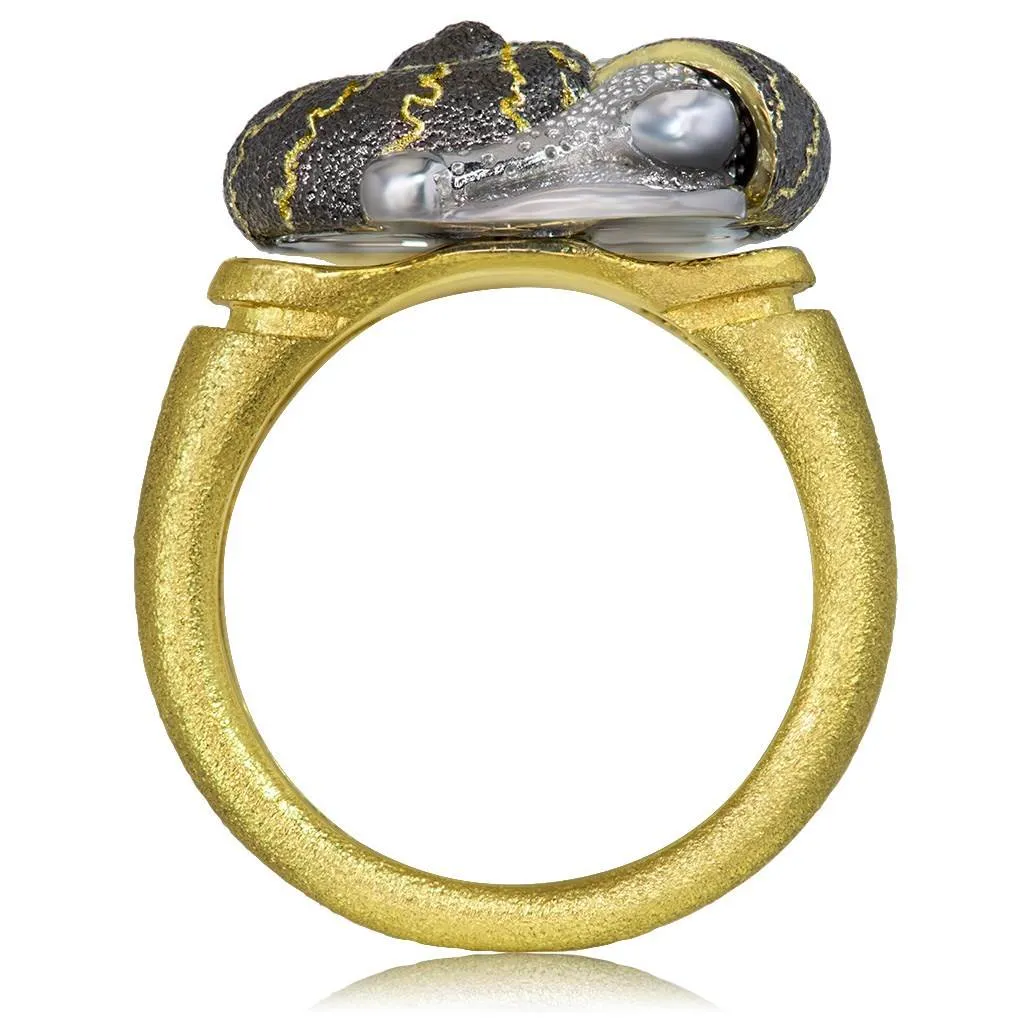 Gold Little Snail Ring with White Diamonds