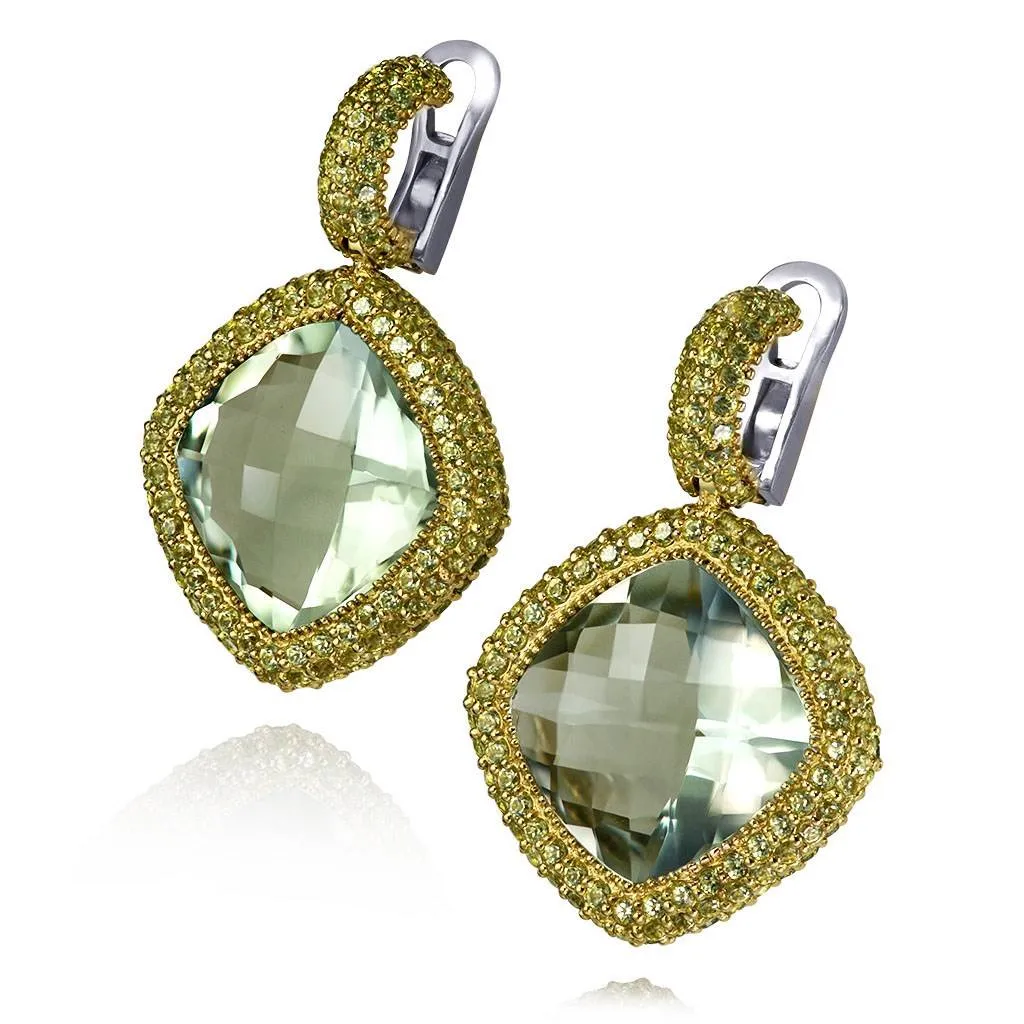 Gold Royal Drop Earrings with Green Amethyst & Peridot