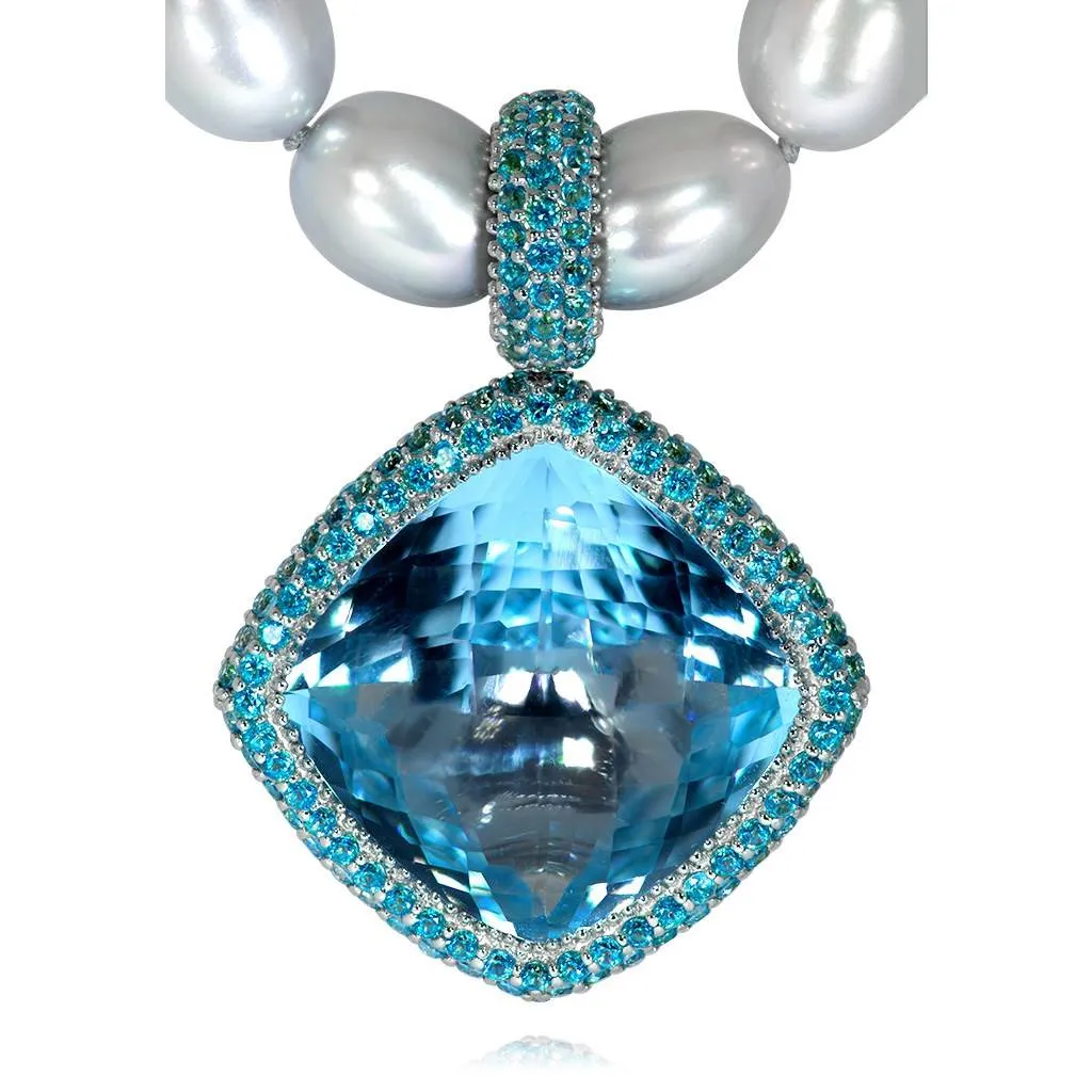 Gold Royal Pendant/Necklace with Paraiba Topaz & Pearls