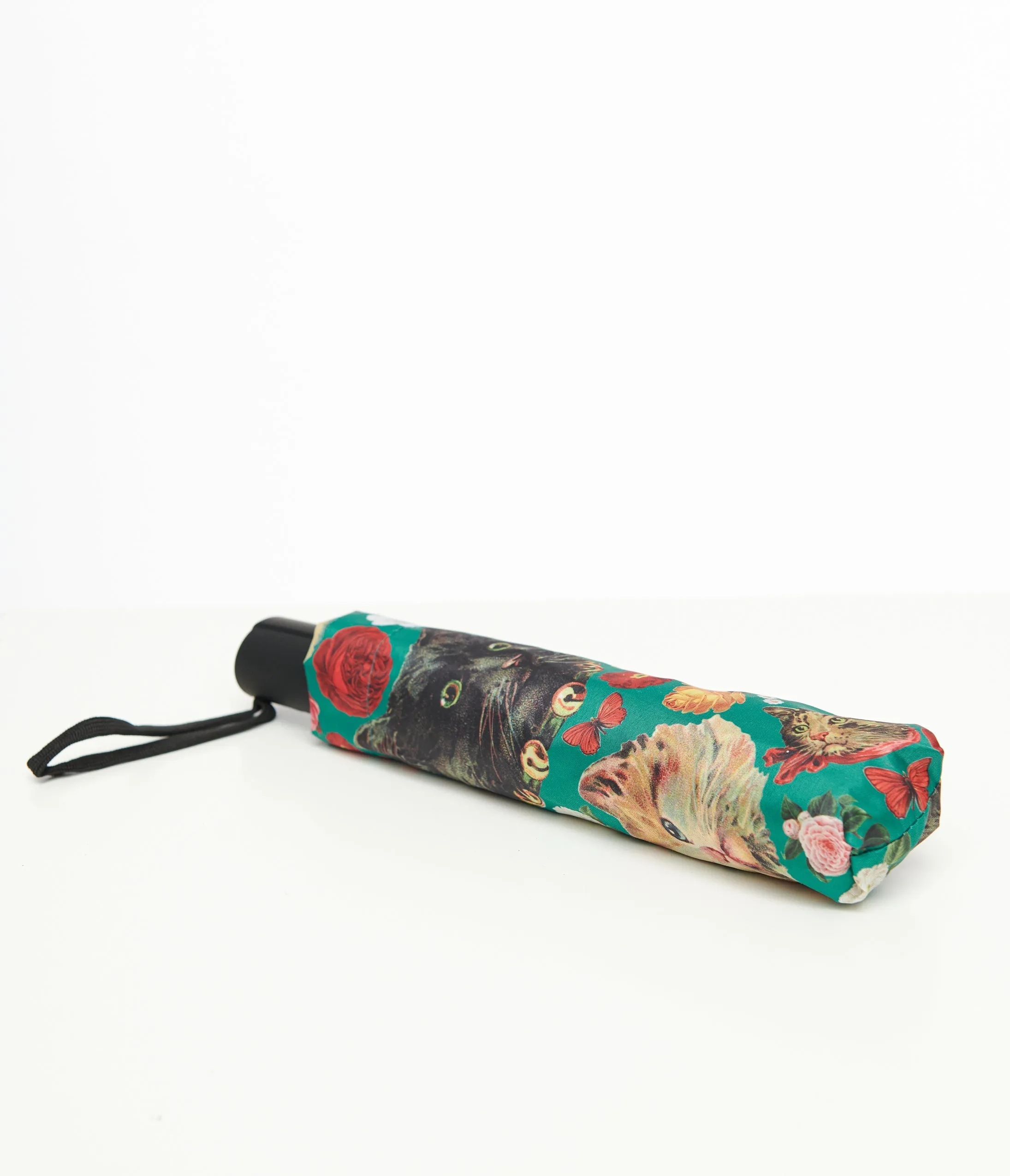 Green Kitschy Kitty Cat Print Umbrella