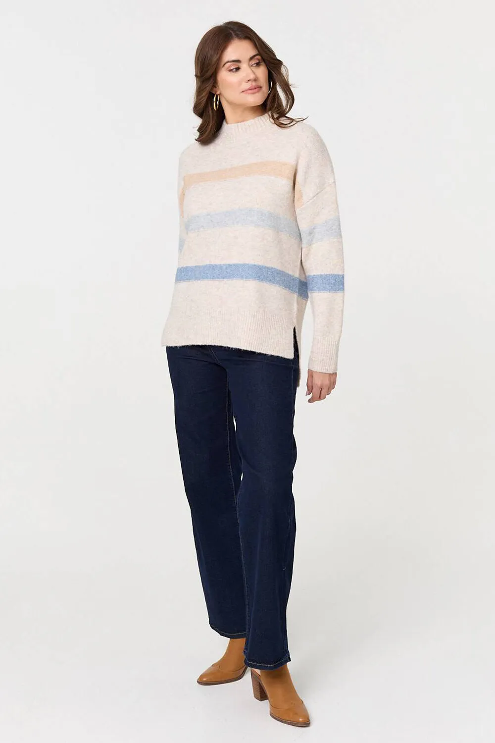 Izabel London – Striped High Neck Boxy Jumper