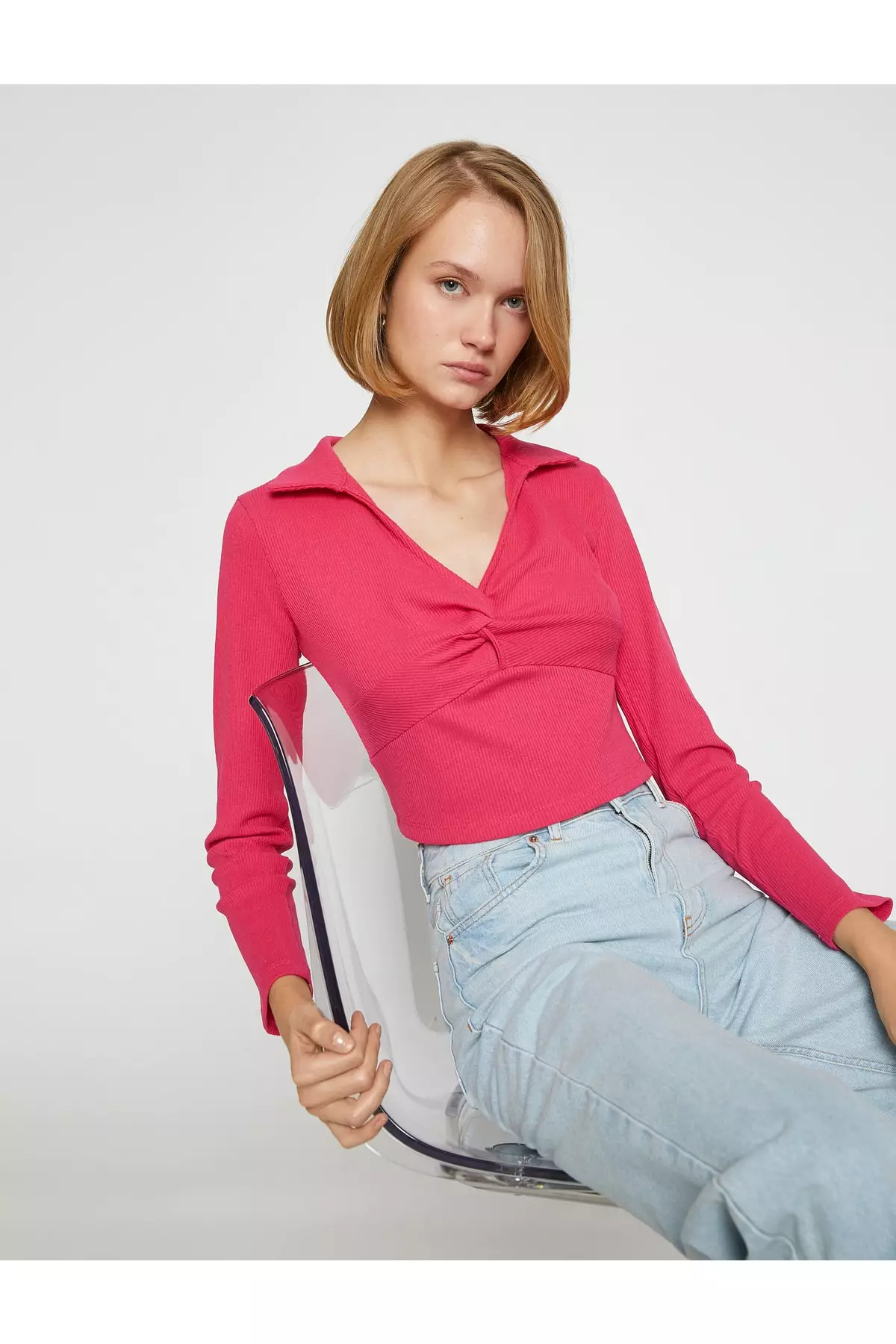 KOTON Polo Neck Crop Top