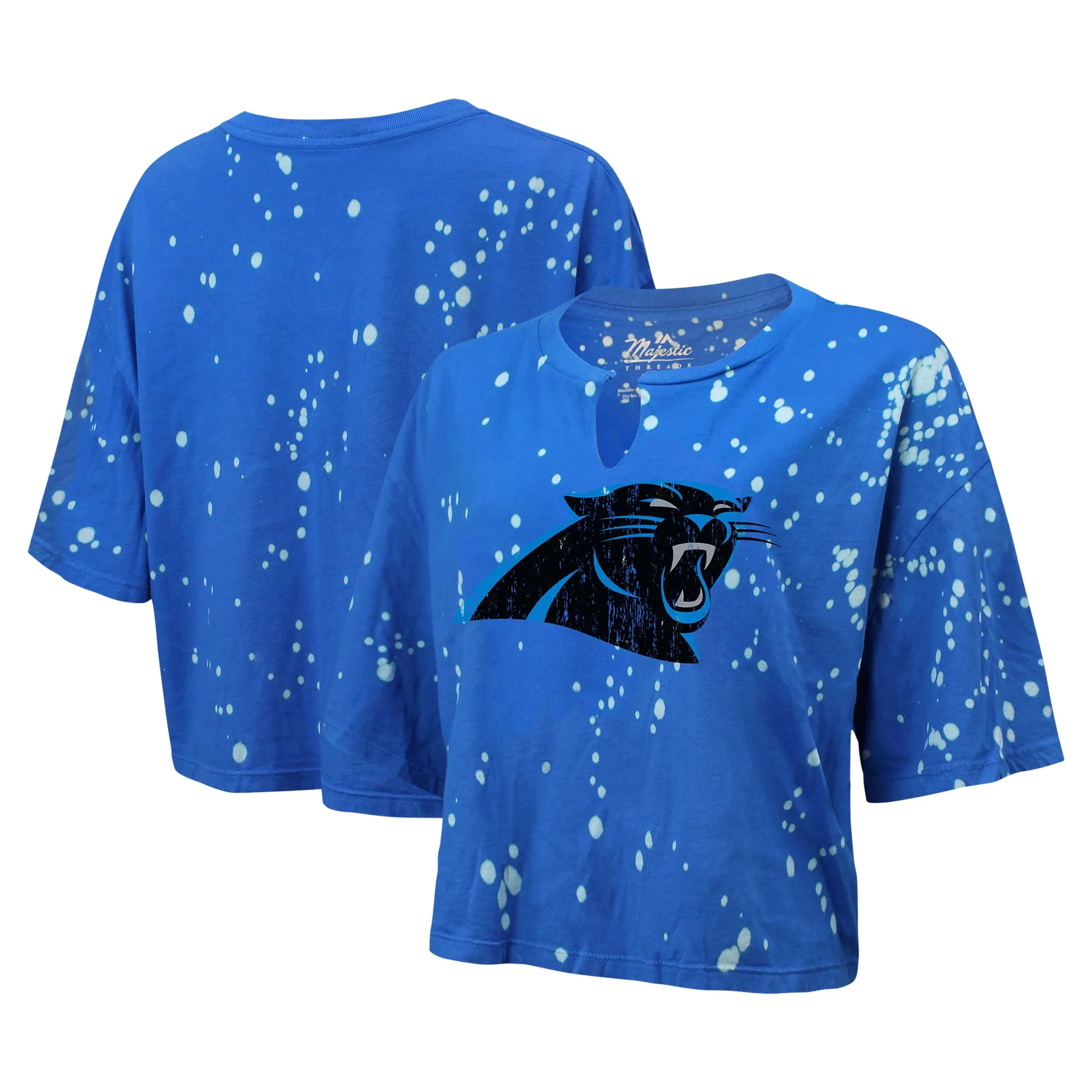 Lids Women's Majestic Threads Blue Carolina Panthers Bleach Splatter Notch Neck Crop T-Shirt