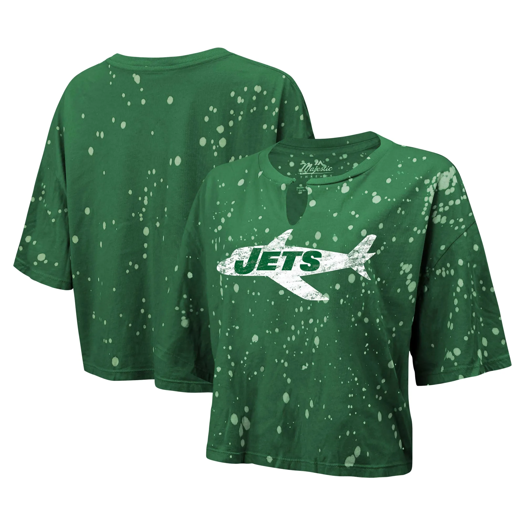 Lids Women's Majestic Threads Green New York Jets Bleach Splatter Notch Neck Crop T-Shirt