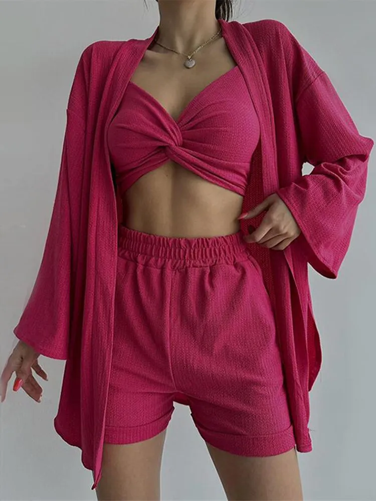 Long Sleeve Loose Blouse Three-Piece Suit Women 2023 Summer Casual Sets