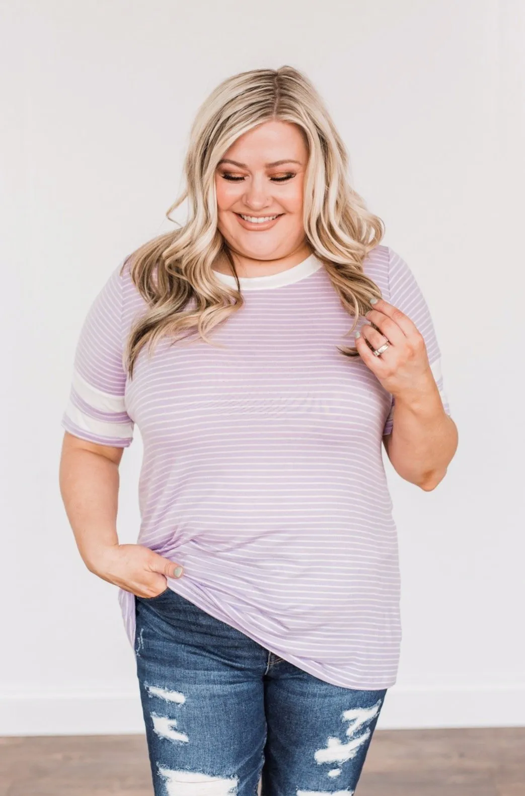 Looking Lovely Varsity Stripe Top- Lilac