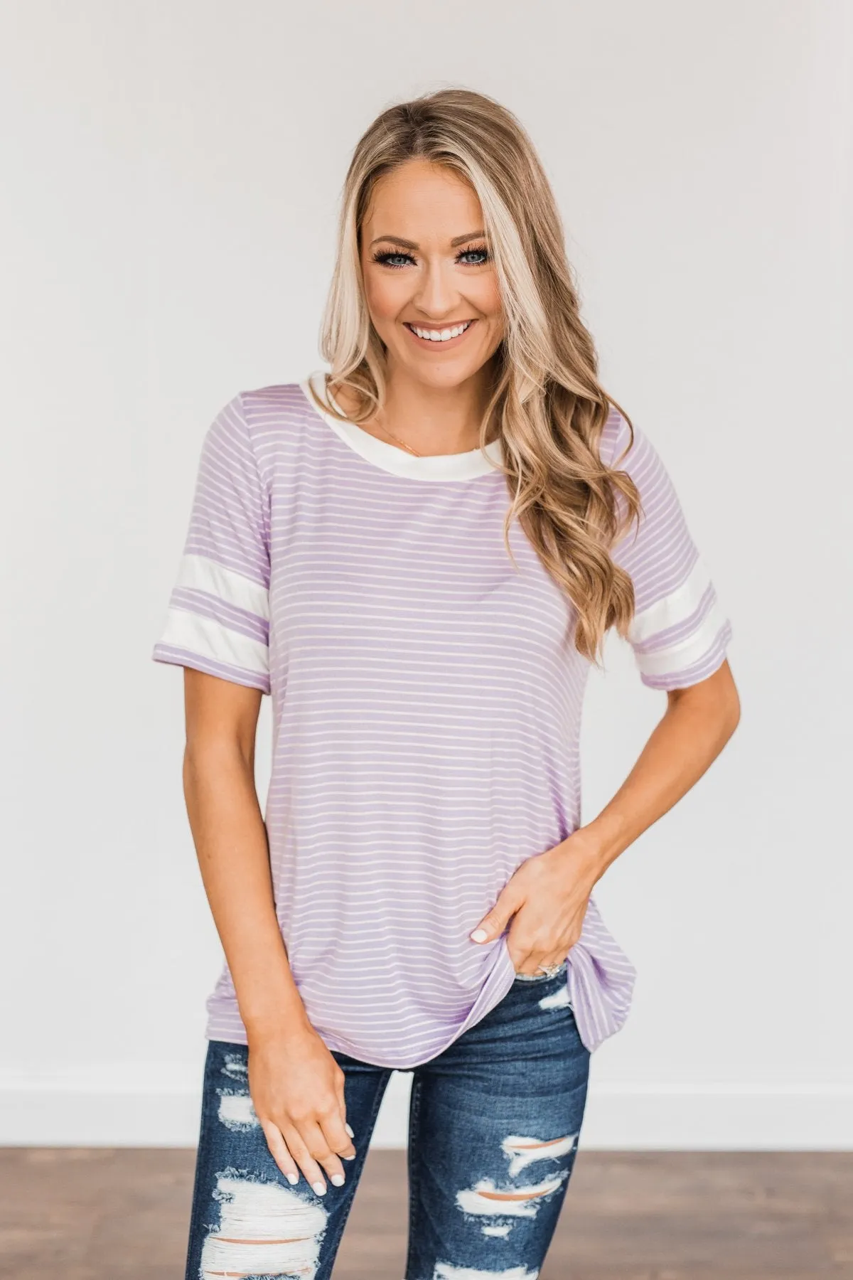 Looking Lovely Varsity Stripe Top- Lilac