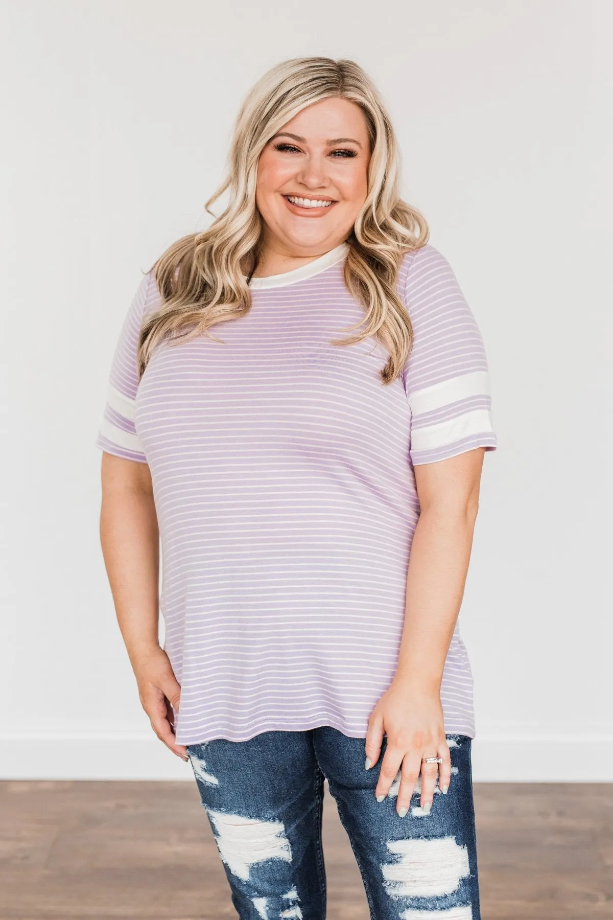 Looking Lovely Varsity Stripe Top- Lilac